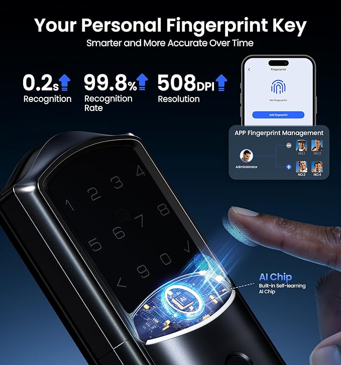 Veise VE027 Built-in Wi-Fi Smart Lock, Fingerprint Keyless Entry Front Door Lock - Image 5