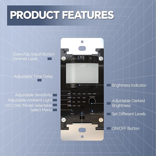 ECOELER Black Motion Sensor Dimmer Switches, Digital Dimmer Light Switch - Image 3