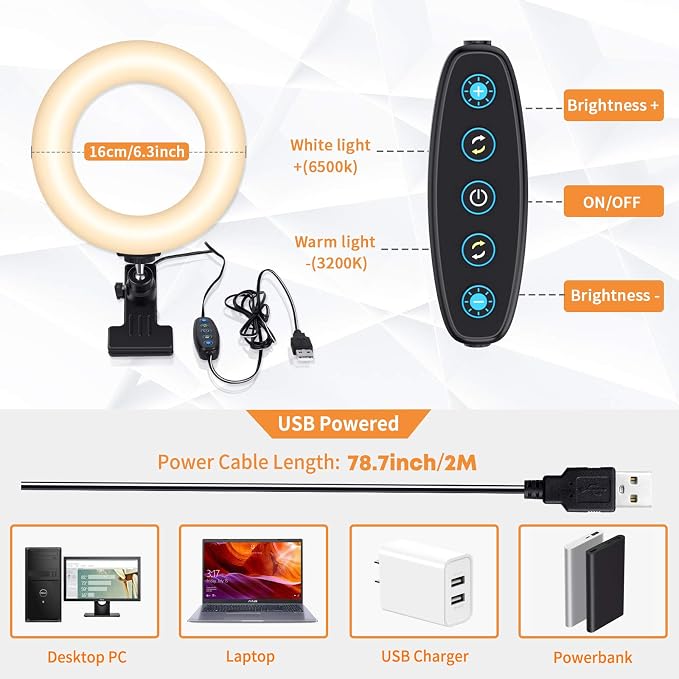 Video Conference Lighting Kit, Ring Light Clip on Laptop Monitor - Image 6