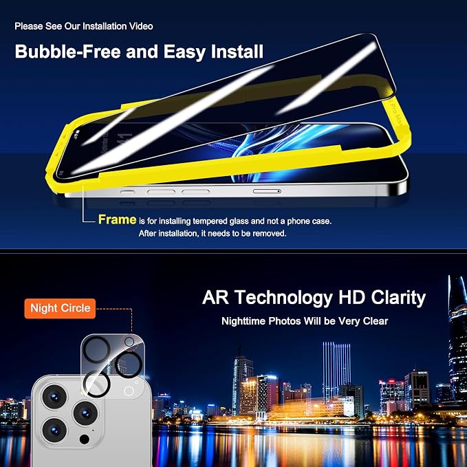 QHOHQ for iPhone 16 Pro Max Privacy Screen Protector + Camera Lens Protector - Image 8
