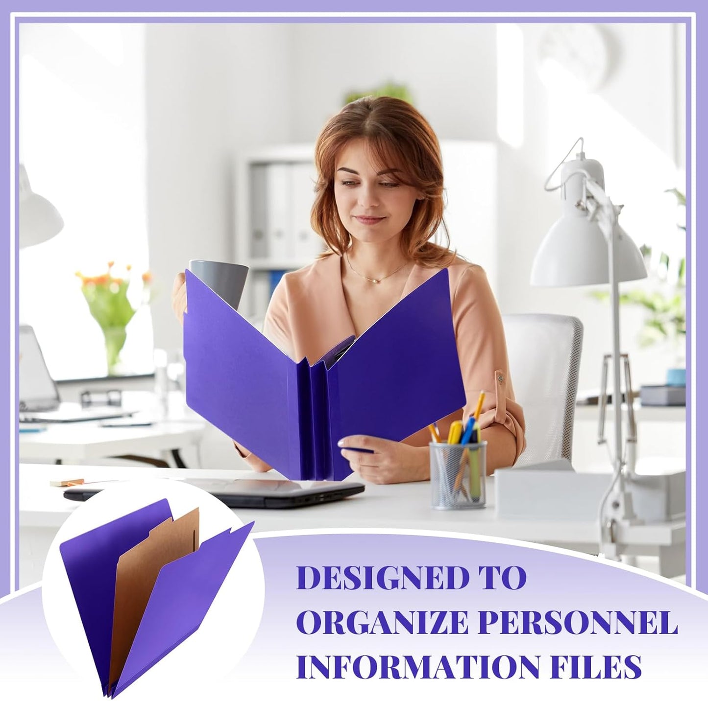 60 Pcs Classification Folders Letter Size, 1 Divider Pressboard File Folder with Fasteners, Expanding File Organizer Bulk for Teachers, Clergy, Office, Church, Christmas Donations (Purple)