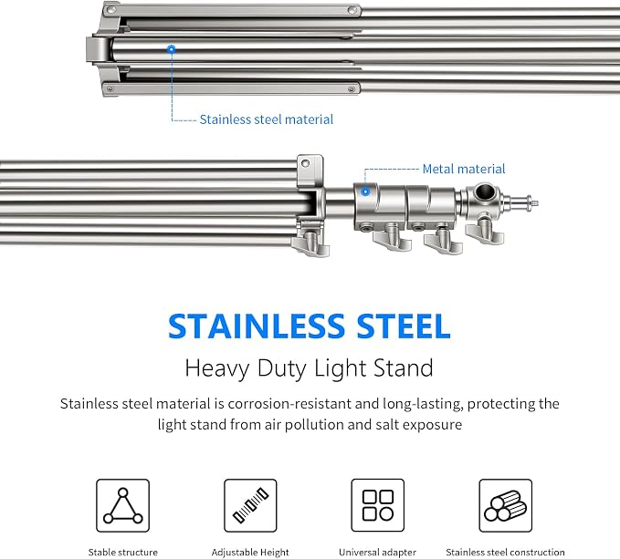 NEEWER 79"/2m Stainless Steel Light Stand, Spring Cushioned Heavy Duty - Image 7