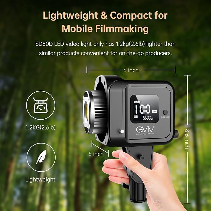 GVM Great Video Maker GVM 80W Bi-Color COB Video Light Kit, 2700K~7500K - Image 8