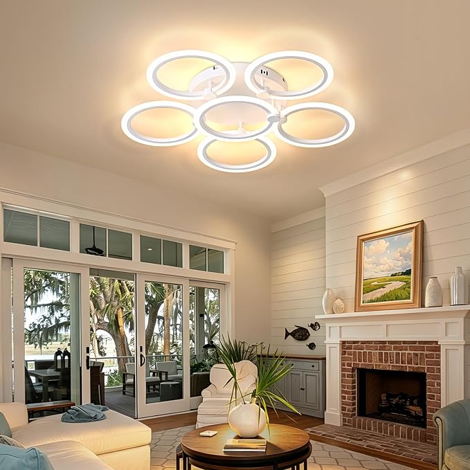 LED Ceiling Light, 6-Ring Modern Flush Mount Fixture, 77W Dimmable 3000K–6500K - Image 8