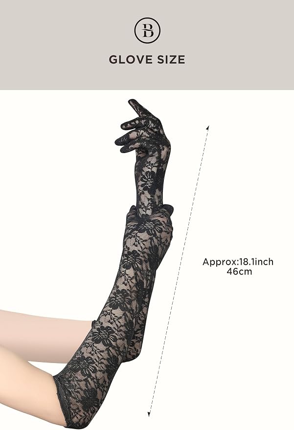 BABEYOND Lace Gloves for Women Long Floral Wedding Gloves for Bride Satin Elbow - Image 5