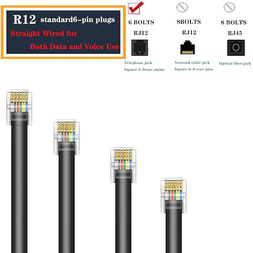 LanSenSu RJ12 Cable Phone Cord RJ12 6P6C Male to Male Straight Wired - Image 2
