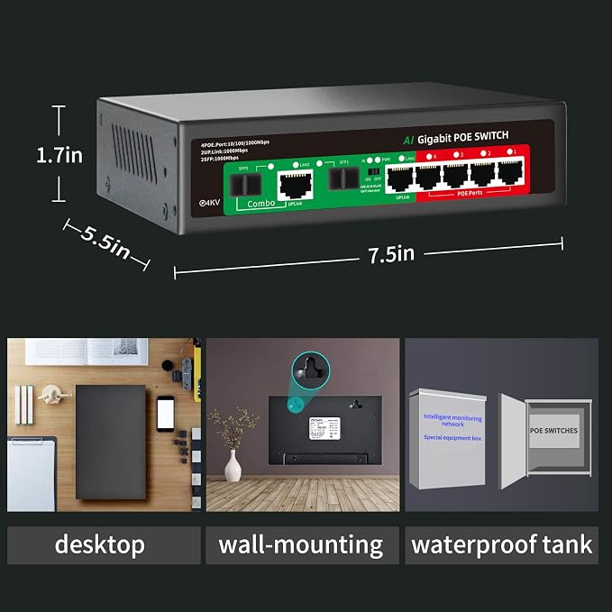 STEAMEMO 8 Port Gigabit Ethernet Unmanaged PoE Switch, 4 Gigabit PoE+ @65W - Image 8