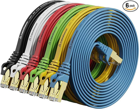 Cat 7 Ethernet Cable 10 ft 6 Pack Cat7 Flat Shielded Ethernet Patch Cables by CableGeeker