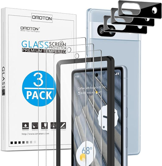 OMOTON Screen Protector for Google Pixel 7A 5G, 3 Pack Tempered Glass & Camera by OMOTON