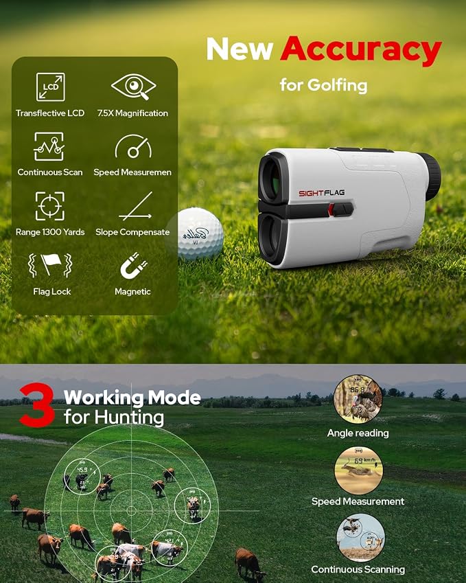 GF2 Golf Rangefinder with Slope, 1300 Yards Laser Range Finder, 7.5X - Image 2