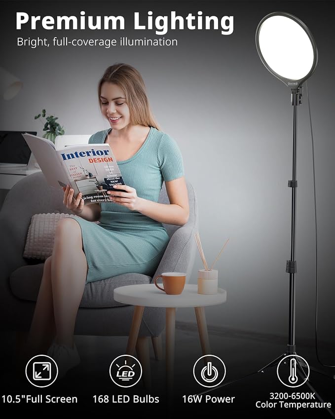 UBeesize 10" LED Light with 62" Tripod Stand, Phone Holder & Remote - Image 2