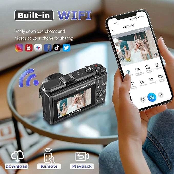 8K Digital Camera for Photography, 88MP Autofocus Vlogging Camera for YouTube - Image 4