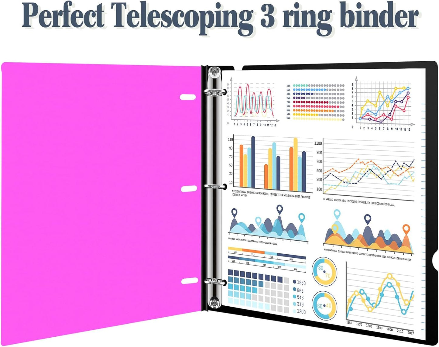 INFUN Telescoping 3 Ring Binder, Portable Plastic 0.75 inch 3 Ring Binder with Telescoping Spine and Foldable Front Cover Holds 8.5" x 11" Paper for School,Office and Homes-Pink