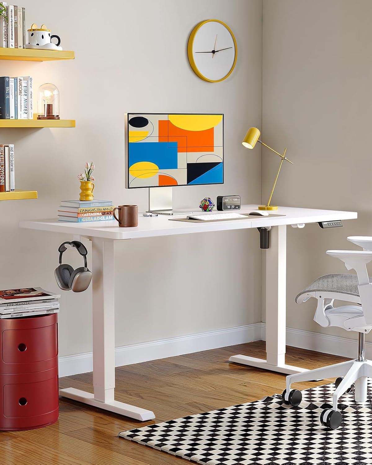ErGear Electric Standing Desk, 55 x 28 inch Height Adjustable Sit Stand Up Desk, Computer Home Office Desk with 4 Memory Height Buttons, Two Pieces Desktop, White, EGESD112W