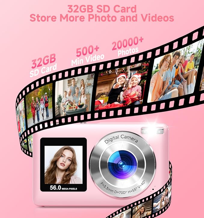 Digital Camera, 2026 Upgraded 56MP Pink Digital Camera, Dual Screens Cameras - Image 7