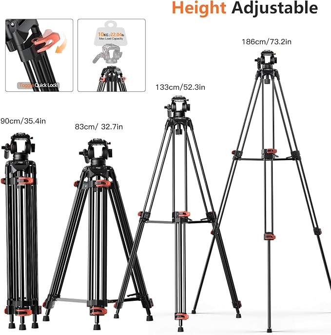 COMAN 74" Camera Tripod, Heavy Duty Video Tripod - Image 8