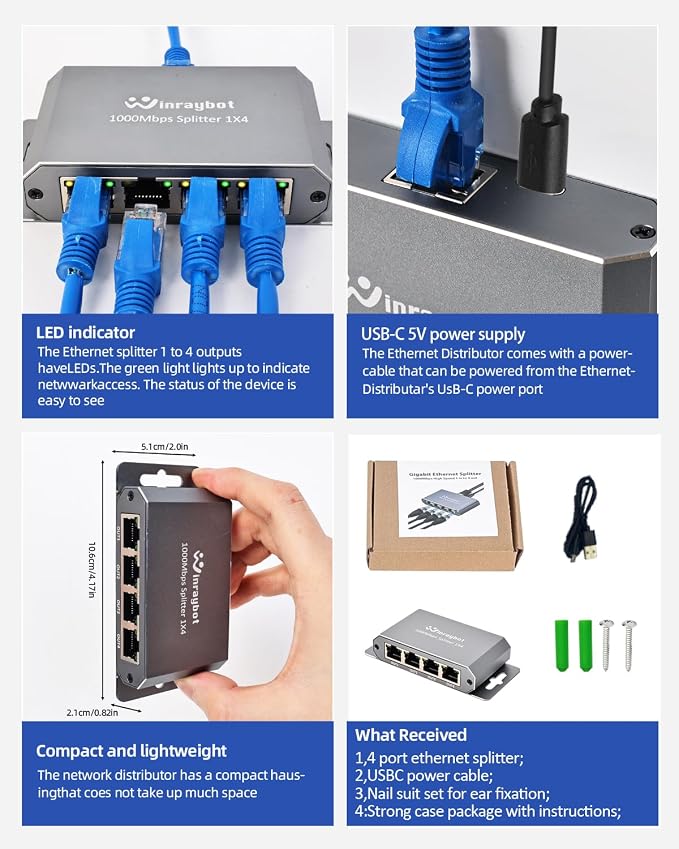 4 Port Gigabit Ethernet Splitter 1 to 4 - Image 6