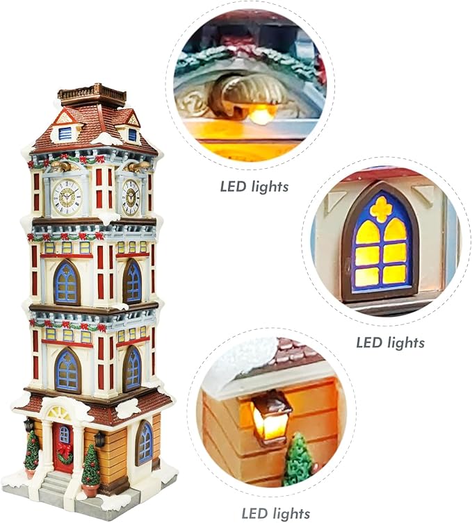 MOMENTS IN TIME Lighted Christmas Clock Tower 14.5” LED Hand-Painted Polyresin - Image 3