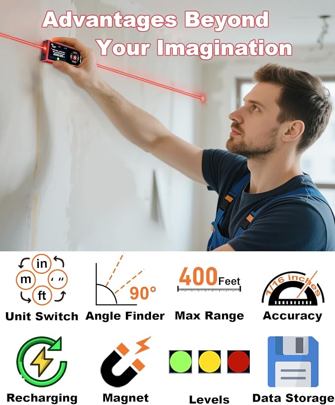 Dual Laser Measuring Tool 400Ft, Rechargeable Laser Measure Tool - Image 2