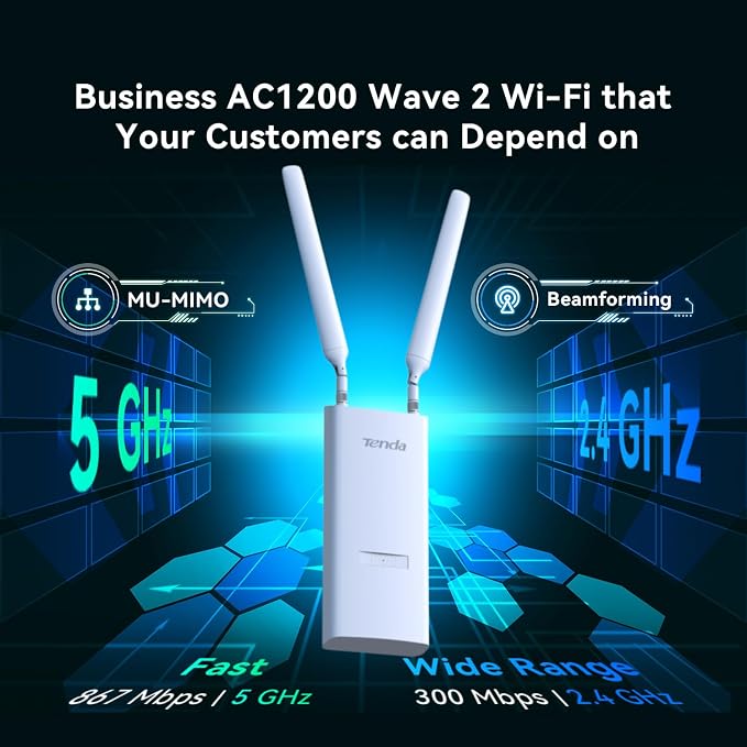 Tenda AC1200 Outdoor WiFi Access Point | Dual-Band Gigabit Wireless AP - Image 2