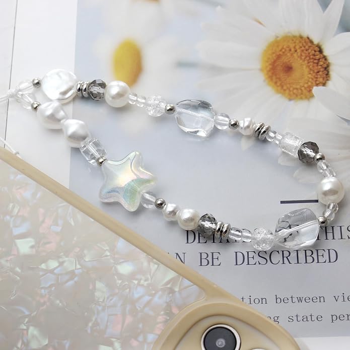 CMVFYL Beaded Camera Wrist Strap, Cute Phone Charms Strap, Pearl Bracelet Wrist - Image 3