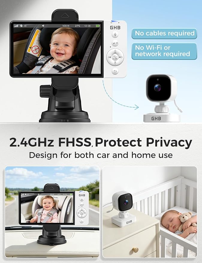 GHB Wireless Baby Car Camera 5" HD, 3500mAh Baby Monitor 2000mAh Camera Non WiFi - Image 5