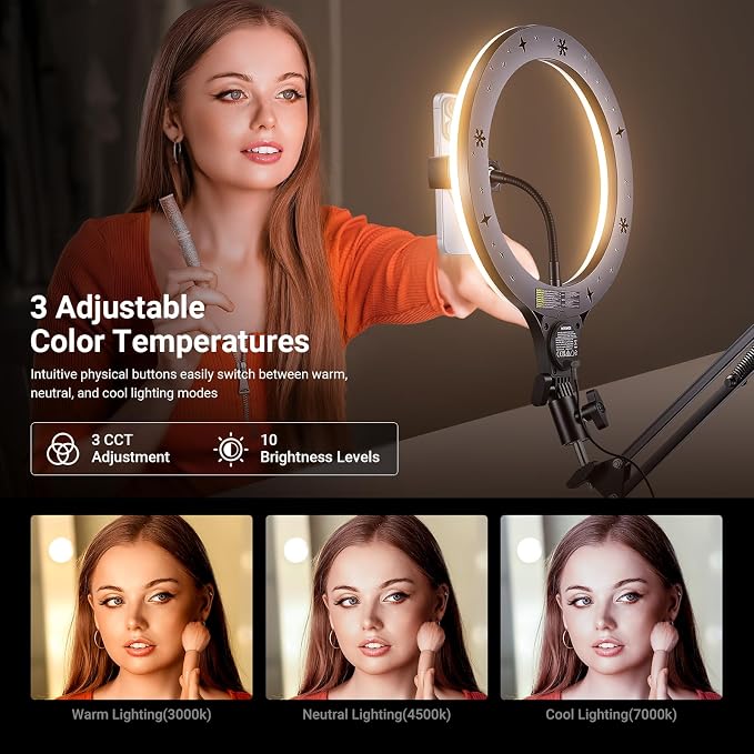 NEEWER Entry Level Version 10.5" Overhead Desktop LED Ring Light, Clamp Stand - Image 3