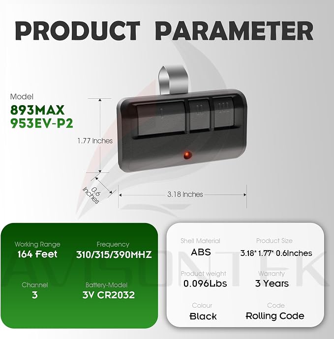Avisontek 3-Pack for LiftMaster 893Max 893LM Universal Garage Door Opener Remote - Image 7