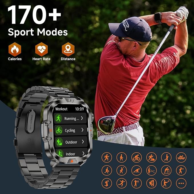Smart Watch for Men Military Answer/Make Call 2.01″ Display 170+ Sports Modes - Image 7