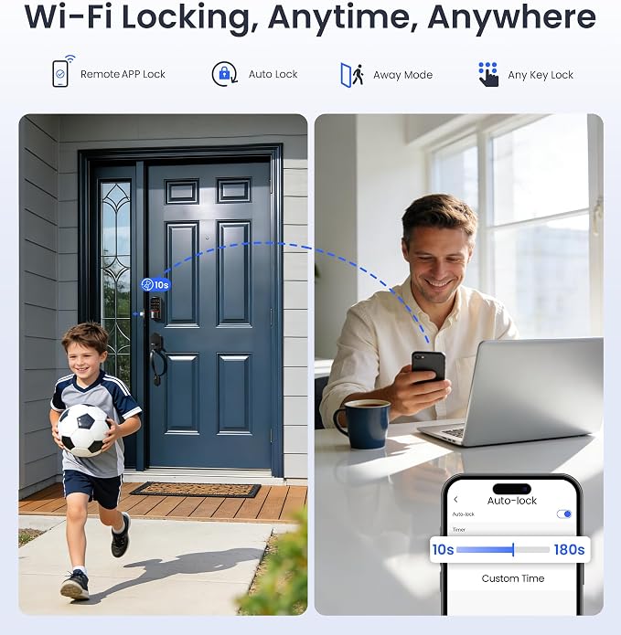 Veise VE027 Built-in Wi-Fi Smart Lock, Fingerprint Keyless Entry Front Door Lock - Image 9