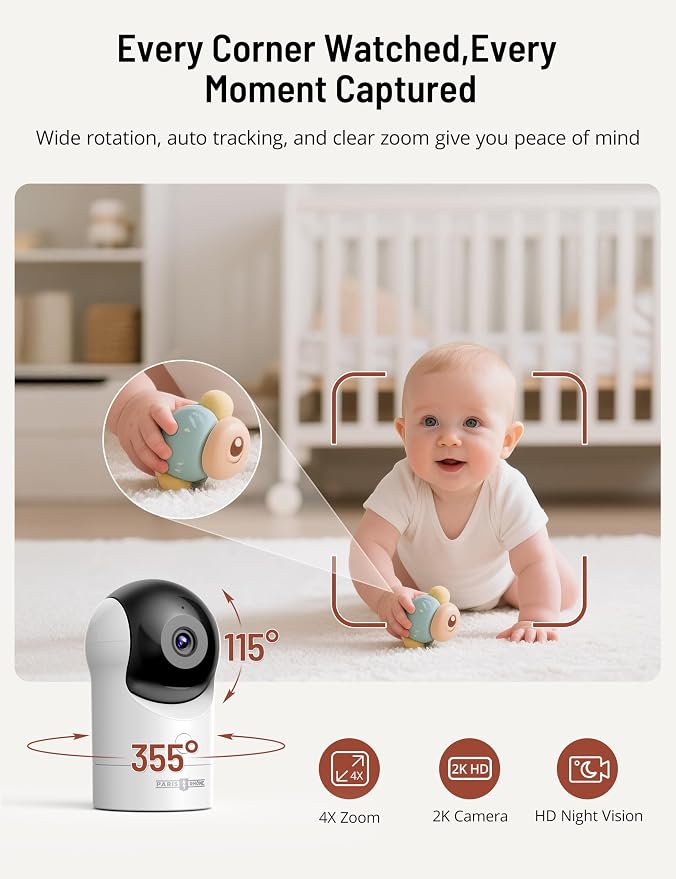 PARIS RHÔNE 2K Split-Screen Baby Monitor, 5” Smart Video Baby Monitor - Image 3