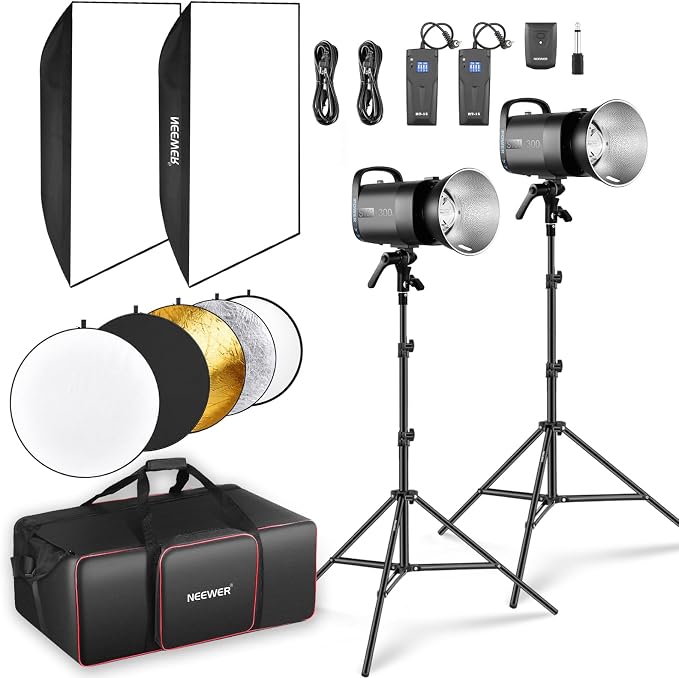 NEEWER 600Ws Studio Monolight Flash Light Kit: 2 Pack S101-300W 5600K Strobe by Neewer