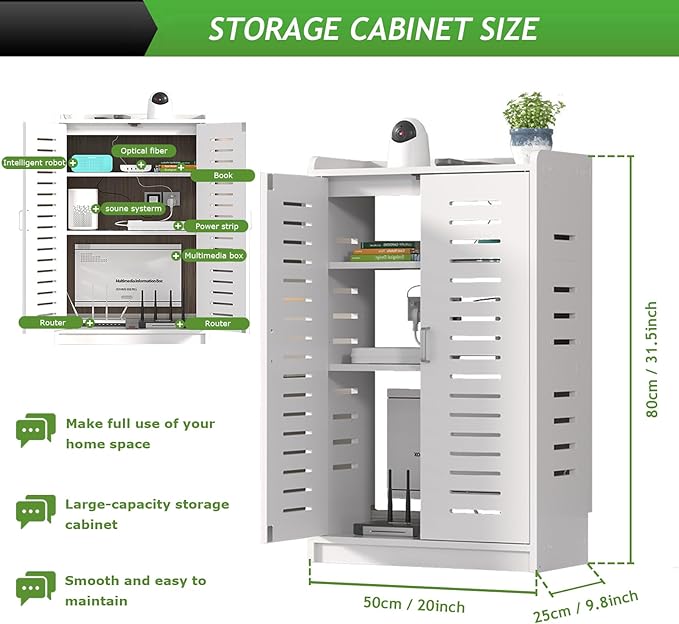 Large WiFi Router Cabinet 20''x31''x10'' Floor Standing Modem Organizer - Image 2