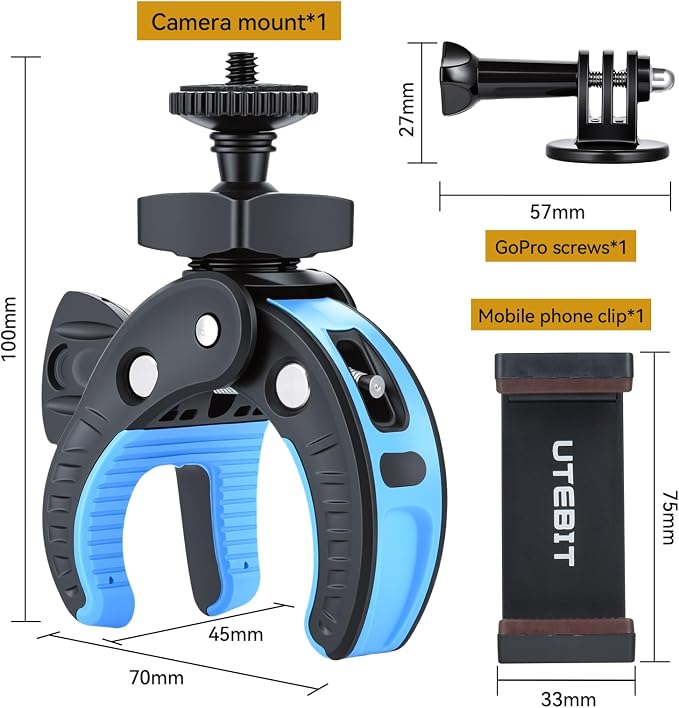 UTEBIT Camera Clamp Mount, Large Clamp Opening Aluminum Alloy Clip Mount - Image 6