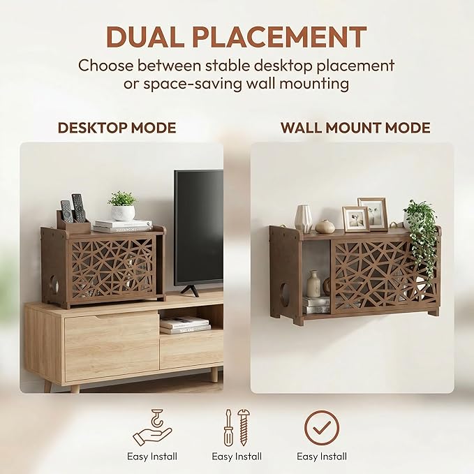 Upgrade Pine Wooden Router Box Hider, Large Capacity Projector Shelf Wall - Image 4