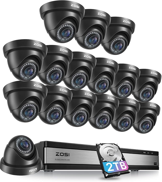 ZOSI 16 Channel Security Camera System 1080p, 2MP H.265+ Hybrid 16CH DVR by ZOSI