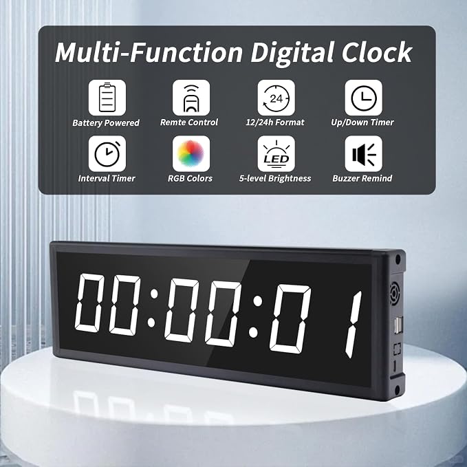 Large Digital Wall Clock with Remote Control, LED Stopwatch Timer, Count Up - Image 2