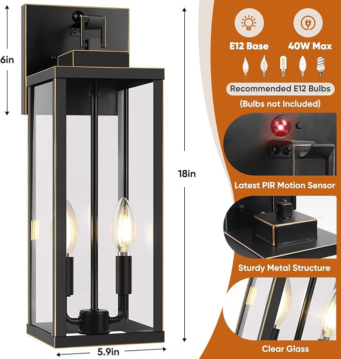BesLowe 18” Upgraded Motion Sensor Outdoor Wall Lights, Dusk to Dawn Porch - Image 7