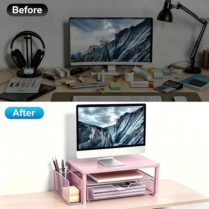 Spacrea Desk Organizer and Accessories, Computer Monitor Stand Riser - Image 2