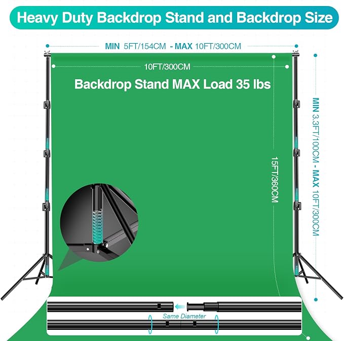 EMART Photography Lighting Kit, 10 x 10 FT Backdrop Stand Heavy Duty - Image 2