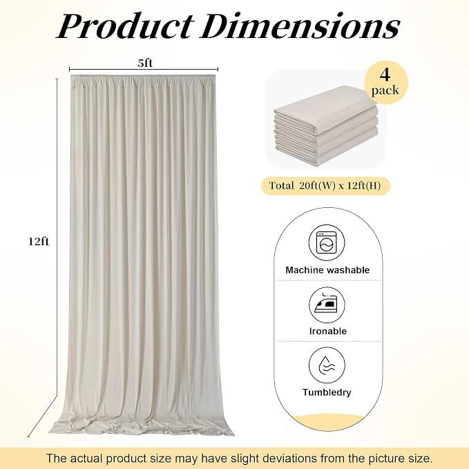 20ft x 12ft Wrinkle Free Beige Backdrop Curtains - Image 5