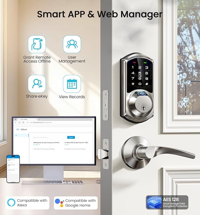 Veise VE07 Fingerprint Smart Door Lock, 7-in-1 Keyless Entry Deadbolt - Image 3