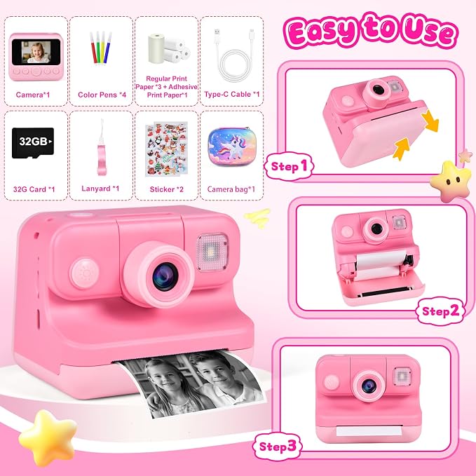 Kids Instant Print Camera with Carrying Bag, 1080P HD Girl Camera with 4 Print - Image 8