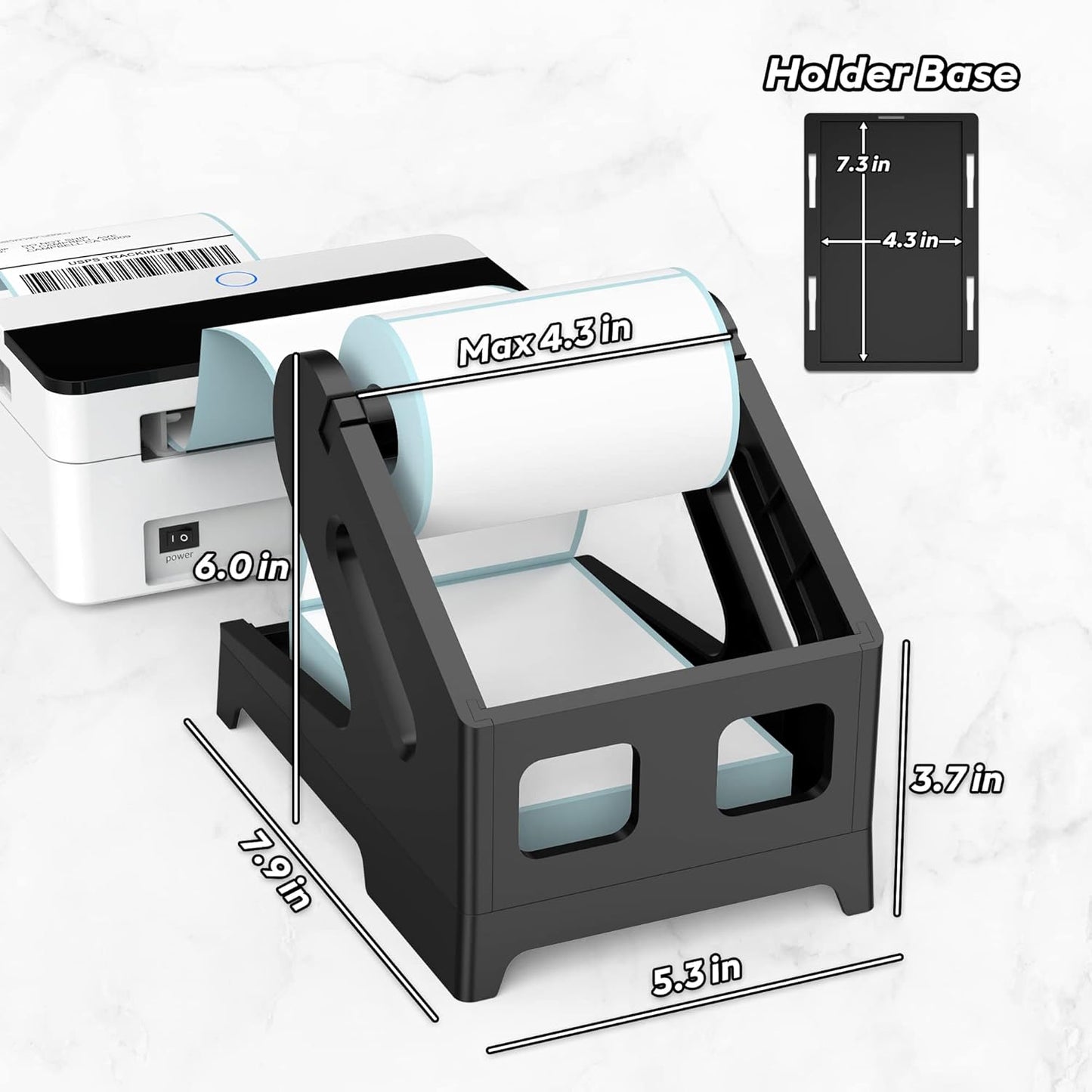 PONNOR Label Holder Thermal Label Holder for Rolls and Fanfold Labels Shipping Label Stand Desktop Printer Accessory Supplies for Home, Office (Black)