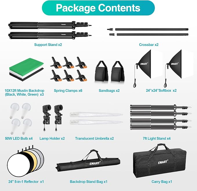 EMART 8.5 x 10 ft Backdrop Support System, Professional Photography Lighting Kit - Image 8