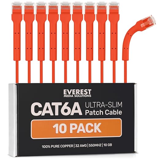 Everest Ultra Slim Cat6a Ethernet Patch Cables 1ft Orange by EverestMediaSolutions