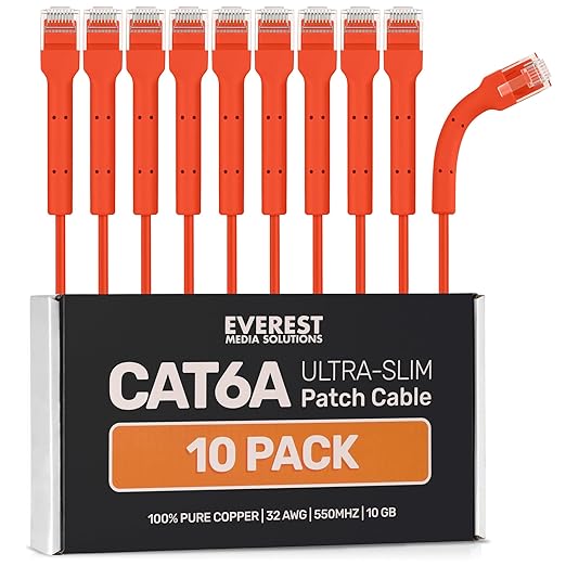 Everest Ultra Slim Cat6a Ethernet Patch Cables 6ft Orange by EverestMediaSolutions