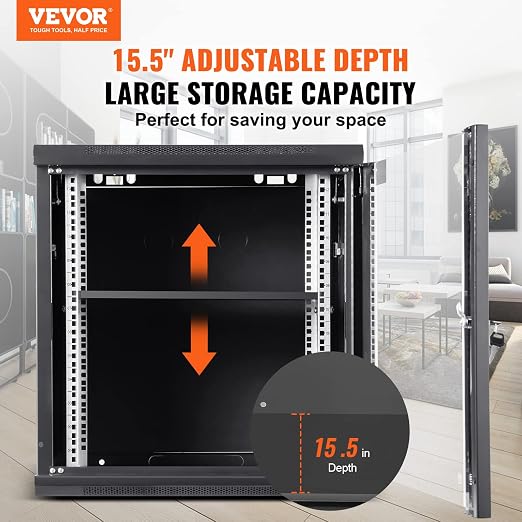 VEVOR 12U Wall Mount Network Cabinet, 15.5'' Deep Server Rack Cabinet Enclosure - Image 2