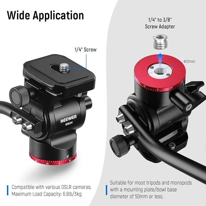 NEEWER Tripod Fluid Head Pan Tilt Head - Image 4