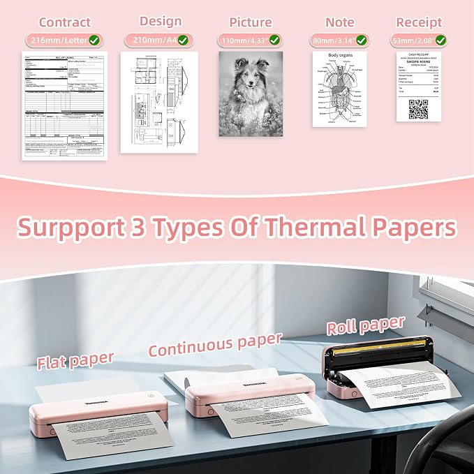 Phomemo M834 Portable Printer, Wireless Bluetooth Thermal Printer, Support 8.5" - Image 4